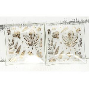 Georges Briard Gold Butterflies Molded Glass Trays Set of 2